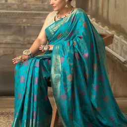 Sangria Floral Woven Design Zari Silk Cotton Saree With Unstitched Blouse Piece image 4
