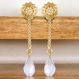 Vighnaharta Gold-Plated Crystals Studded Circular Drop Earrings-picture-13