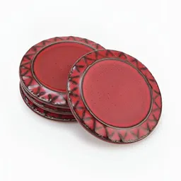 Fabindia Red 4 Pieces Ceramic Textured Round Coasters image 3