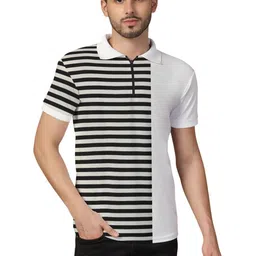 BEYOU FASHION Men Striped Polo Collar Short Sleeves Regular Fit T-shirt-image-34