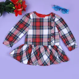 V-Mart Girls Checked Cotton Round Neck Full Sleeves Fit & Flare Dress-picture-43