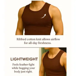 ROCKWELL Ribbed Cotton Breathable Active Fit Innerwear Gym Vests image 2