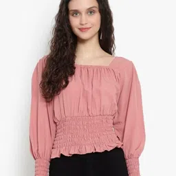 MON FASHION COLLECTION Women Square Neck Puff Sleeve Smocked Detail Crop Top-picture-38