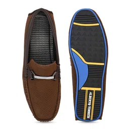 Alberto Torresi Men Woven Design Square Toe Loafers Casual Shoes with Buckles image 3