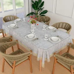 Kuber Industries Transparent Floral Printed Waterproof 6-Seater Table Cover-picture-2