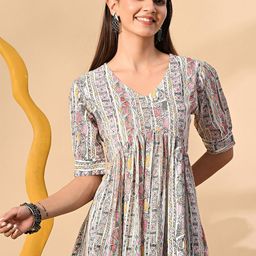 Anouk Rustic Ethnic Motifs Printed V-Neck Anarkali Kurti-picture-0