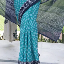 Craft Musium Floral Block Print Pure Cotton Saree image 3