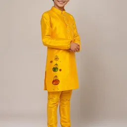 DEVOILER Boys Animal Printed Dupion Silk Straight Kurta image 2