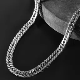 PYR FASHION Men Stainless Steel Silver-Plated Minimal Cuban Link Chain-picture-19