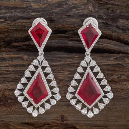 Kushal's Fashion Jewellery Rhodium-Plated Geometric Zircon Drop Earrings image 1