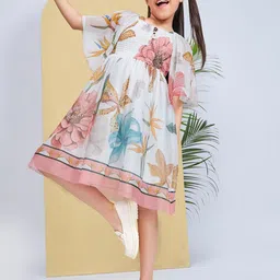 Peppermint Girls Floral Print Flared Sleeve Smocked Fit & Flare Dress-picture-15