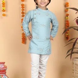 Polka Tots Boys Embroidered Pure Cotton Straight Kurta with Pyjamas-picture-12