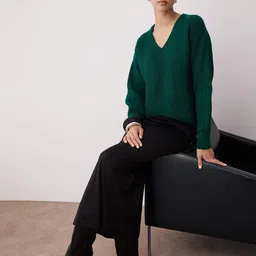 Trendyol Women V-Neck Long Sleeves Ribbed Pullover-image-81