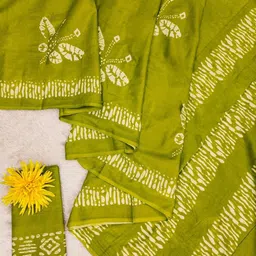 NIKATT BRINDA Batik Printed Pure Cotton Block Print Saree With Blouse Piece image 2