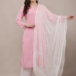 Nature thread Floral Embroidered Chikankari Work Chiffon Dupatta-image-15