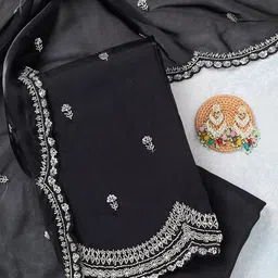 Koskii Floral Embroidered Sequinned Tissue Unstitched Dress Material-picture-14