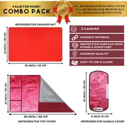 E-Retailer Red Printed 6 Pieces Waterproof 3-Layered Refrigerator Covers With Pockets image 4