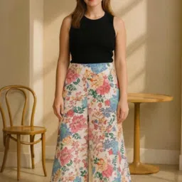 DressBerry Women White Polyester Printed Wide Leg Anti Fit Trousers-image-63