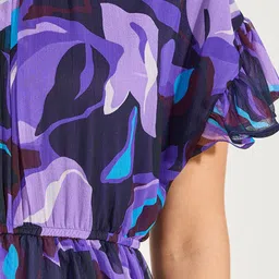 Styli Purple Floral Printed Layered Fit and Flare Maxi Dress image 2