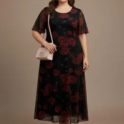 DressBerry Women Red Polyester Scoop Neck Printed Maxi Dress-image-1