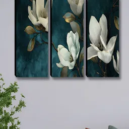 SAF Blue & White 3 Pieces Floral Printed Wall Paintings-picture-39
