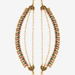 Kushal's Fashion Jewellery Women Ruby-Green Gold-Plated Ethnic Antique Matil image 3