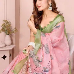 TRUSTED RAJVEER Floral Pure Linen Handloom Saree image 4