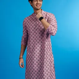 Diwas by Manyavar Geometric Printed Mandarin Collar Straight Kurta image 5
