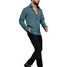 KHUSHI CREATION Men Original Fit Solid Spread Collar Casual Shirt image 4