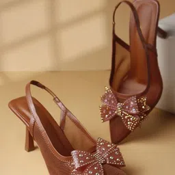 TRYME Embellished Stiletto Heel Sandals with Bows image 4