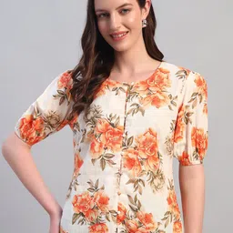 Cantabil Women Floral Printed Puff Sleeve Cotton Top-picture-24