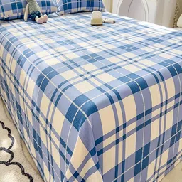 JC HOME Blue & White Geometric 140 TC King Bedsheet with 2 Pillow Covers image 3