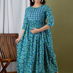 Queens Closet Ethnic Motifs Printed Gotta Patti Pure Cotton Anarkali Maternity Kurta image 5