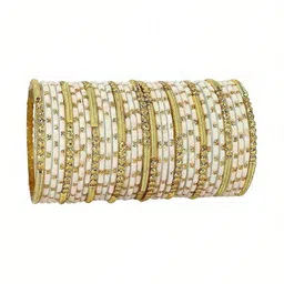 Only Offers White Glass Artificial Stones Bangle image 3