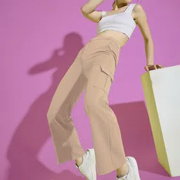 Dream Beauty Fashion Women Loose Fit High-Rise Easy Wash Cargos Trousers image 2