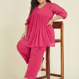 KALINI Self-Design Plus Size V Neck Tunic With Palazzo Co-Ords image 4