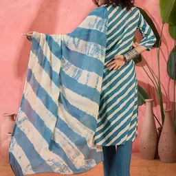 Sangria Printed Pure Cotton Straight Kurta With Trousers & Dupatta Sets image 3