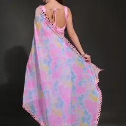 CaniBani Tie and Dye Mirror Work Pure Georgette Saree image 4