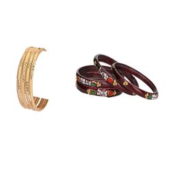 1ST TIME Set Of 8 Gold-Toned Alloy Artificial Stones & Beads Antique Bangles-picture-32