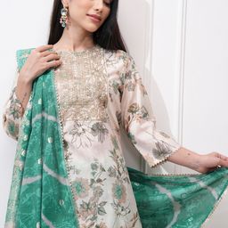 Vishudh Women Floral Embroidered Regular Kurta with Trousers & With Dupatta-picture-46
