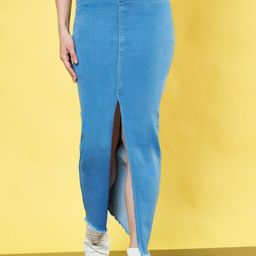 Purple Feather Women Straight PencilWashed Denim Maxi Skirt-picture-31