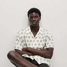 Marks & Spencer Floral Self Design Spread Collar Pure Cotton Shirt-image-21