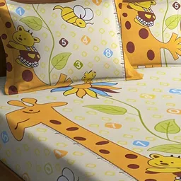 WEAVE AND DECOR Cream-Coloured Cartoon Characters 300 TC Bedsheet with 2 Pillow Covers image 2