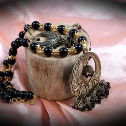 VIRAASI Beaded Oxidised Jewellery Set-image-0