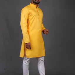 Enmozz Men Yellow Blended Kurtas image 4