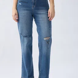 Sparkle Women Flared High-Rise Slash Knee Light Fade Jeans-image-47