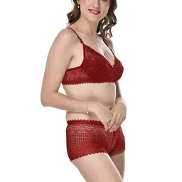 samvar Women Maroon,Black,Blue Net Bra Panty Set for Lingerie Set Undergarments Pack of 3 image 2