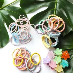 LYTIX Girls Pack Of 30 Soft Elastic Bands Hair Ties & Mini Claw Clips - Assorted-picture-43