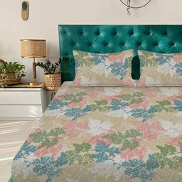 KLOTTHE Multi Floral 300 TC Cotton Blend Fitted Double Bedsheet image 5