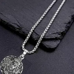 Crazy Queens Unisex Stainless Steel Oxidised Hanumn Ji Pendant With Chain image 2